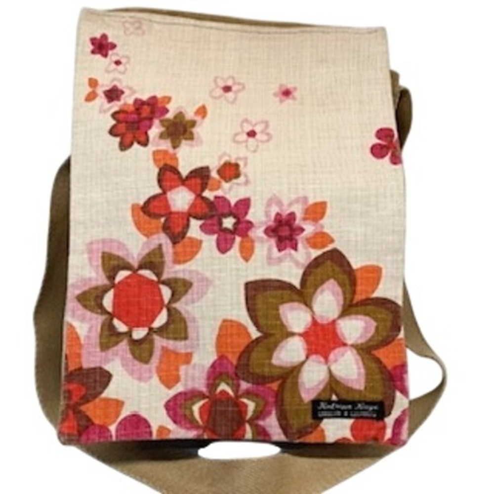 Vintage Katrina Kaye Amsterdam Floral Canvas Messenger Crossbody Bag Tan Khaki